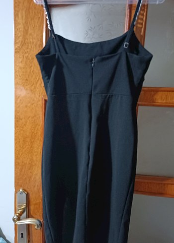 Siyah Midi Askılı Kadın Abiye Elbise - Görsel 4