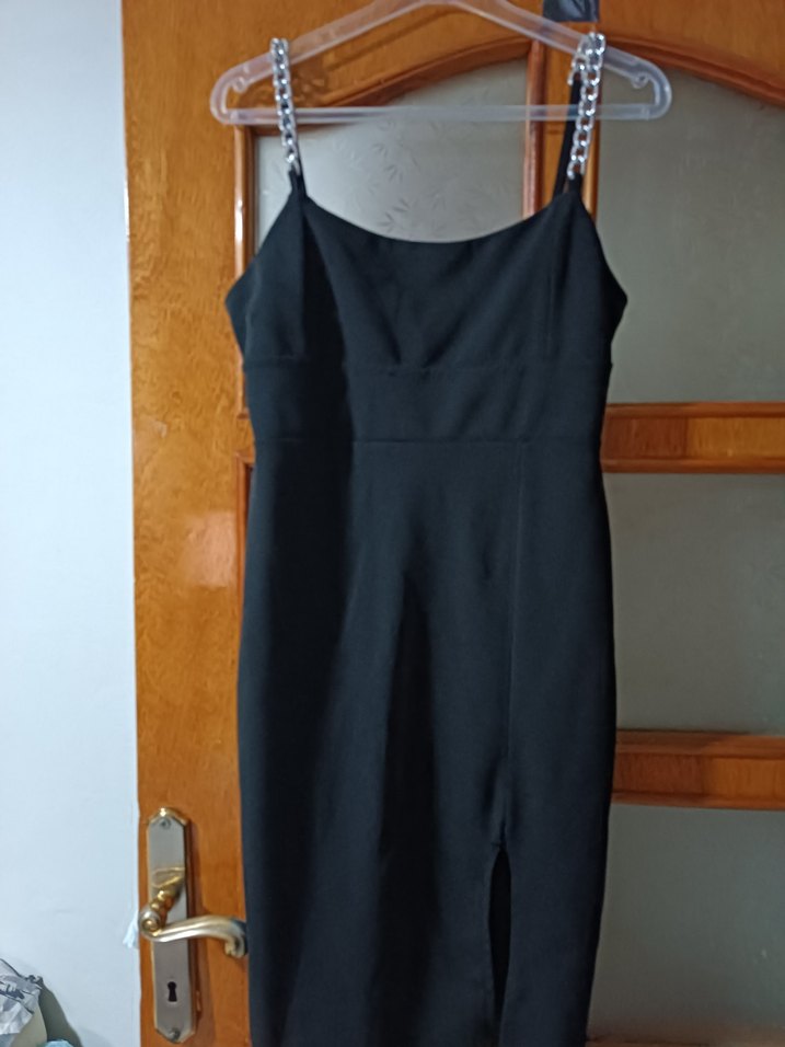 Siyah Midi Askılı Kadın Abiye Elbise - Görsel 2