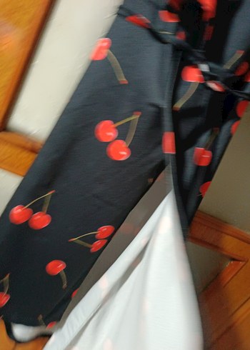 Siyah Kiraz Desenli Uzun Bohem Elbise - Görsel 3