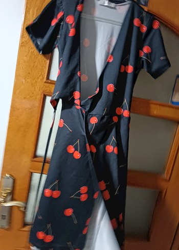 Siyah Kiraz Desenli Uzun Bohem Elbise - Görsel 4