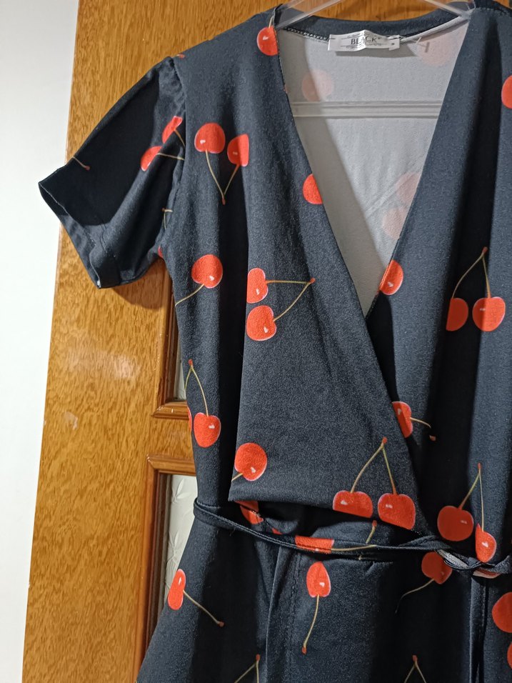 Siyah Kiraz Desenli Uzun Bohem Elbise - Görsel 2