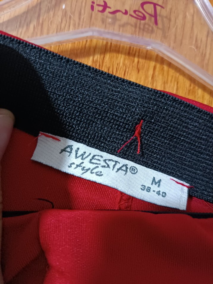 Kırmızı Drapeli Uzun Kadın Kumaş Pantolon - Görsel 2