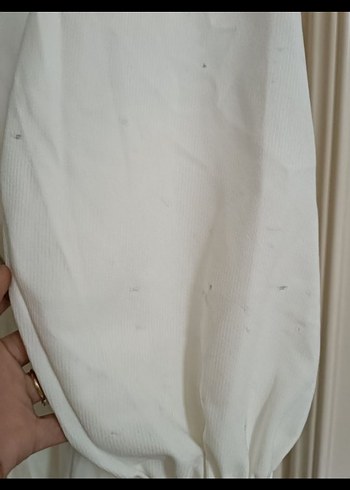 Beyaz Uzun Kollu Kadın Uzun Boy Elbise - Görsel 4