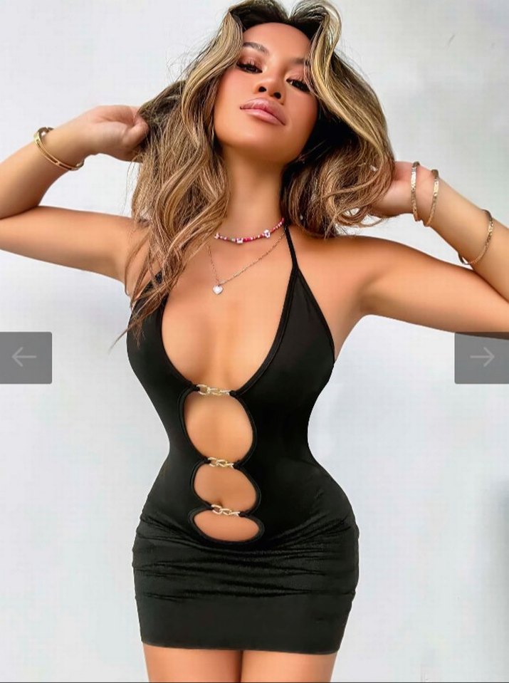 Zincir Detaylı Siyah Mini Elbise - Görsel 2