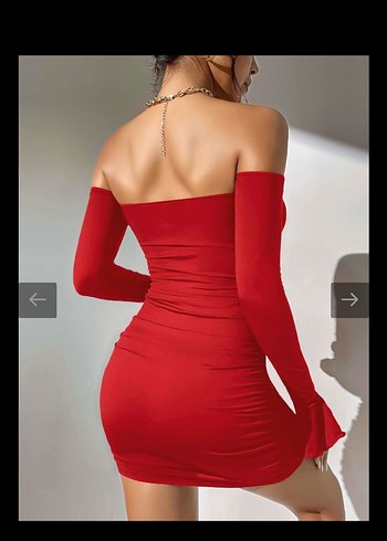 Kırmızı Straplez Mini Elbise - Görsel 2