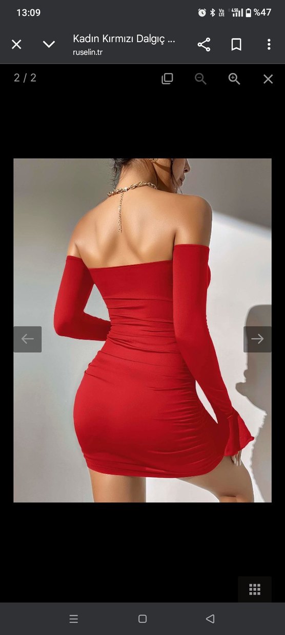 Kırmızı Straplez Mini Elbise - Görsel 2