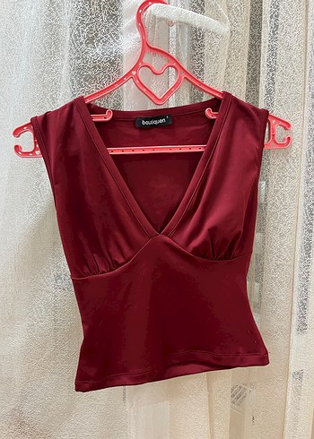 Kadın Koyu Kırmızı v yaka atlet - Görsel 2