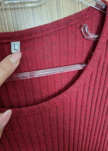 Bordo Kısa Kollu Triko Kadın Kazak - Görsel 3