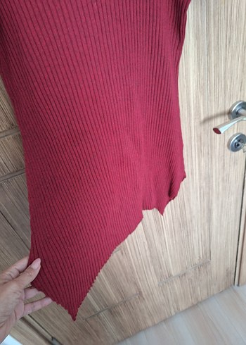 Bordo Kısa Kollu Triko Kadın Kazak - Görsel 4