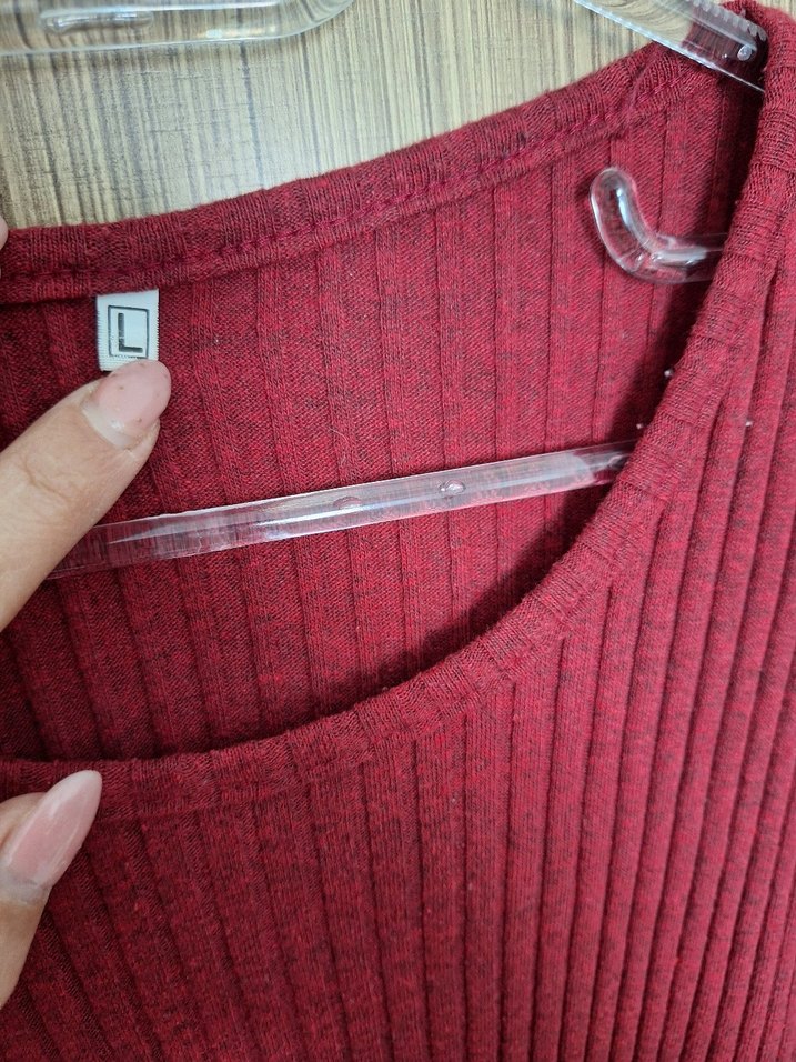 Bordo Kısa Kollu Triko Kadın Kazak - Görsel 3