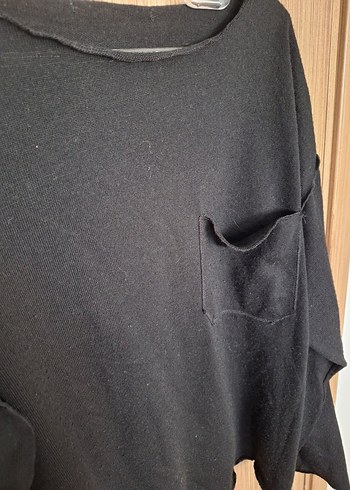 Siyah Kadın triko  Salaş Uzun Kollu Kazak - Görsel 3