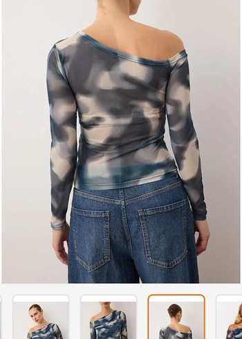 Drapeli V Yakalı Batik Desenli Kadın Bluz - Görsel 2