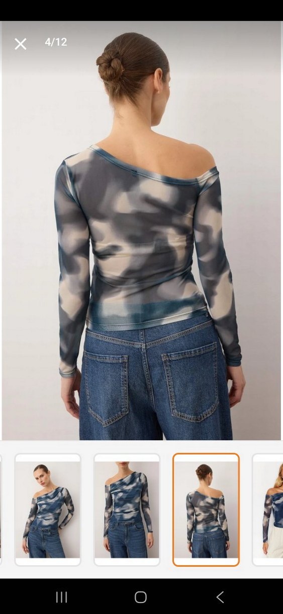 Drapeli V Yakalı Batik Desenli Kadın Bluz - Görsel 2