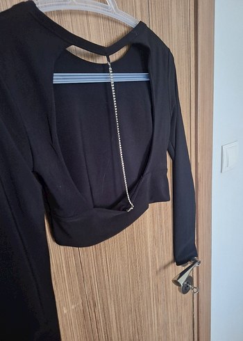 Siyah Uzun Kollu Crop Bluz - Görsel 3