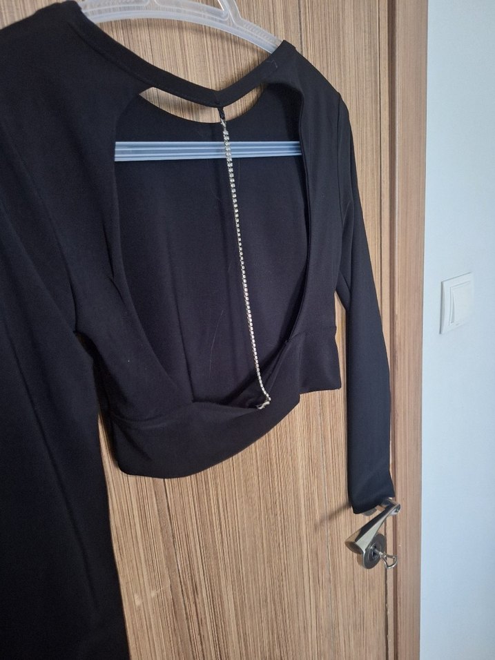 Siyah Uzun Kollu Crop Bluz - Görsel 3