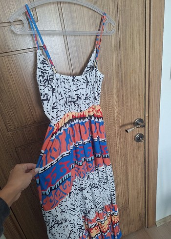 Renkli Bohem Uzun Askılı Elbise - Görsel 3