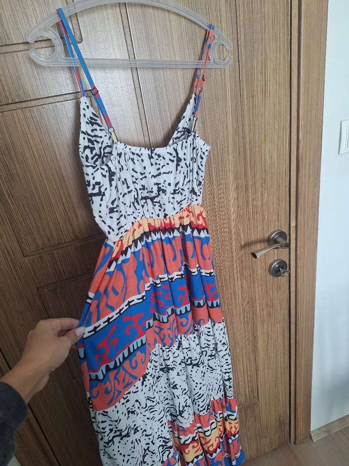 Renkli Bohem Uzun Askılı Elbise - Görsel 3