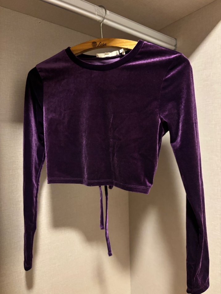 Mor Kadife Uzun Kollu Goth Bluz - Görsel 2
