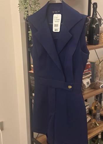 Lacivert Kemerli Kolsuz Mini Tulum - Görsel 4