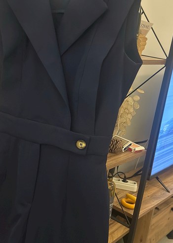 Lacivert Kemerli Kolsuz Mini Tulum - Görsel 5