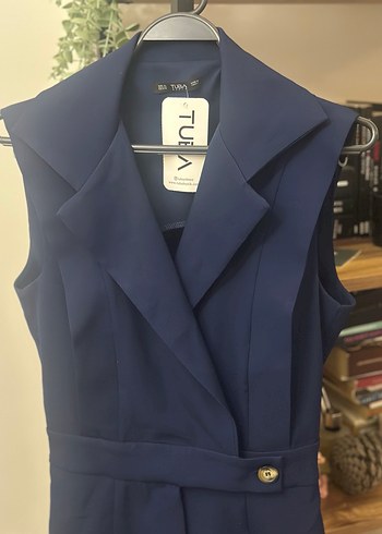 Lacivert Kemerli Kolsuz Mini Tulum - Görsel 2