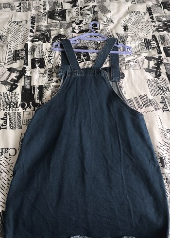 Lacivert Kadın Midi Kot Salopet - Görsel 10