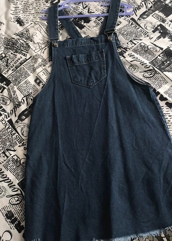 Lacivert Kadın Midi Kot Salopet - Görsel 3