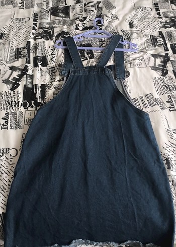 Lacivert Kadın Midi Kot Salopet - Görsel 9