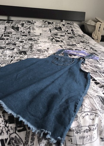 Lacivert Kadın Midi Kot Salopet - Görsel 4