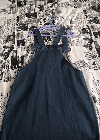 Lacivert Kadın Midi Kot Salopet - Görsel 12