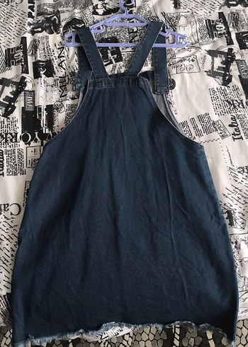 Lacivert Kadın Midi Kot Salopet - Görsel 6