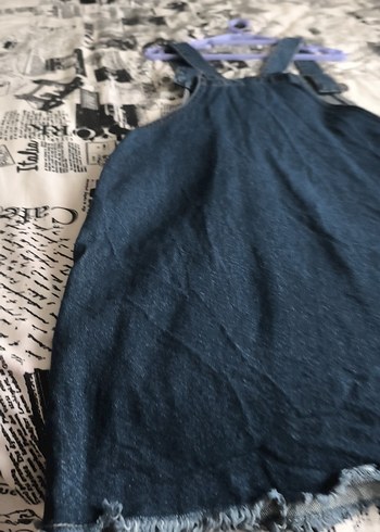 Lacivert Kadın Midi Kot Salopet - Görsel 7