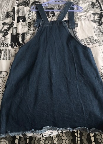 Lacivert Kadın Midi Kot Salopet - Görsel 5