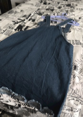 Lacivert Kadın Midi Kot Salopet - Görsel 8