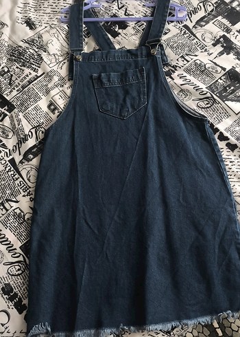 Lacivert Kadın Midi Kot Salopet - Görsel 2