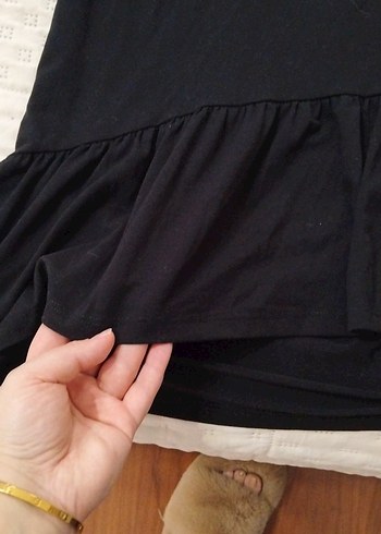 Siyah kısa Kollu Fırfırlı Kadın Elbise - Görsel 2