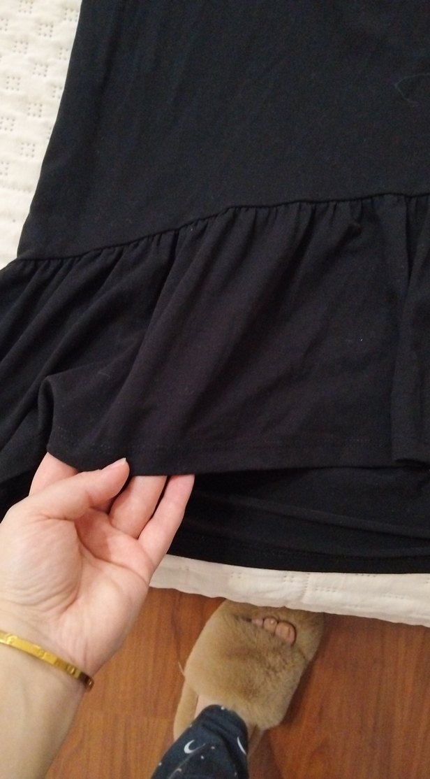 Siyah kısa Kollu Fırfırlı Kadın Elbise - Görsel 2