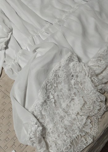 Uzun Beyaz güpürlü nikah elbisesi - Görsel 5