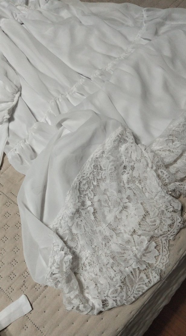 Uzun Beyaz güpürlü nikah elbisesi - Görsel 5