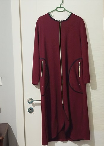 Bordo Fermuarlı Uzun Kadın baharlık ferace - Görsel 3