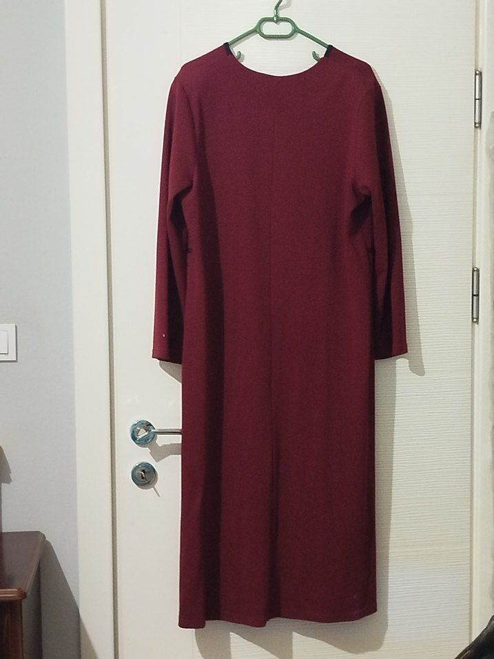 Bordo Fermuarlı Uzun Kadın baharlık ferace - Görsel 4