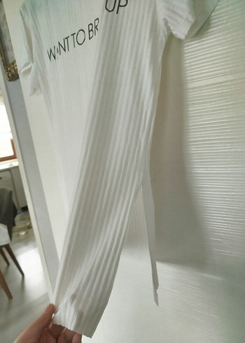 Beyaz Baskılı Keten Tişört - Görsel 2