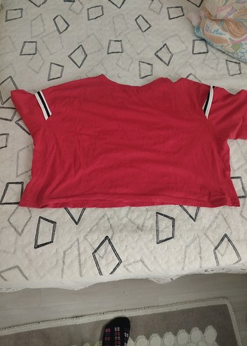 kadın Kırmızı Baskılı crop - Görsel 2