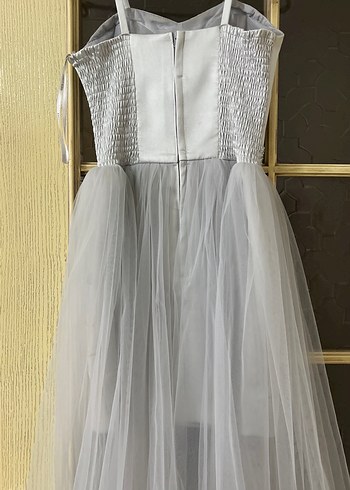 Gri Drapeli Uzun Straplez Abiye Elbise 10 yaş - Görsel 3