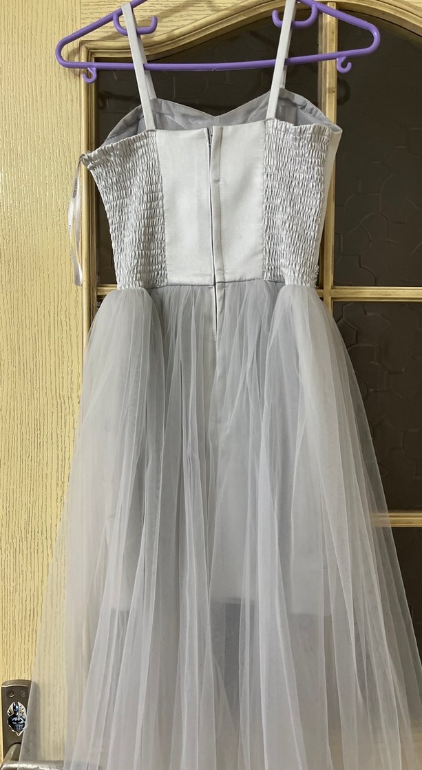 Gri Drapeli Uzun Straplez Abiye Elbise 10 yaş - Görsel 3