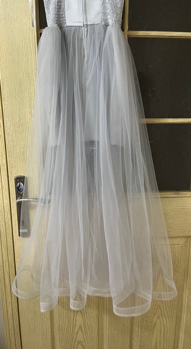 Gri Drapeli Uzun Straplez Abiye Elbise 10 yaş - Görsel 4