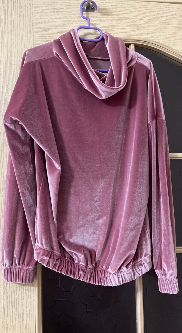 Pembe Kadife Uzun Kollu Salaş Sweatshirt - Görsel 2