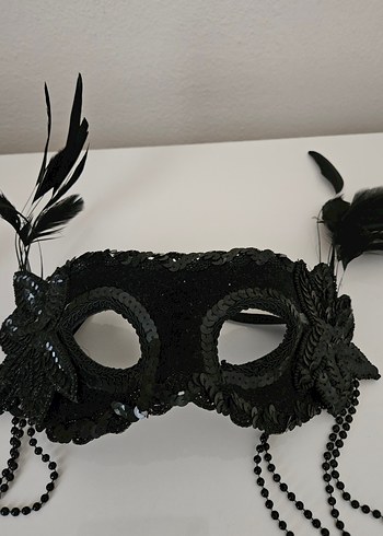 Siyah Tüylü Dantel Kadın Maskesi - Görsel 2