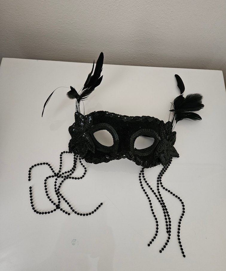 Siyah Tüylü Dantel Kadın Maskesi - Görsel 4