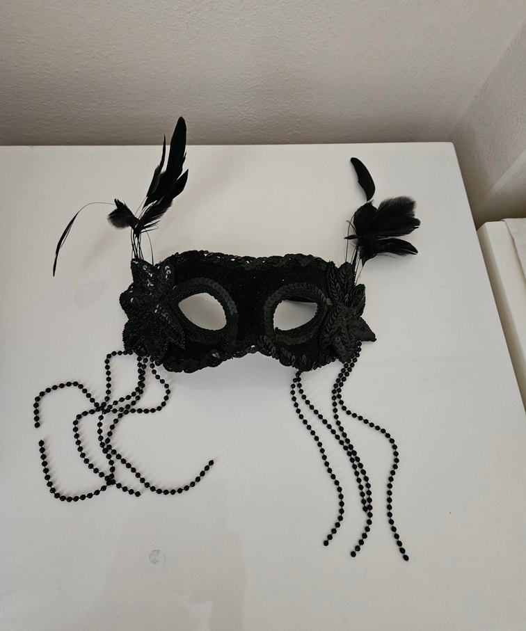 Siyah Tüylü Dantel Kadın Maskesi - Görsel 3